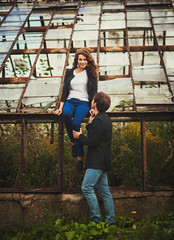 Young couple having a good time outdoors