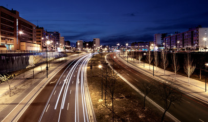 Traffic in the city.Road at night