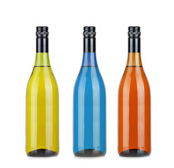 white, red wine bottles set isolated on white