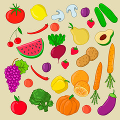 Set of fruit and vegetables