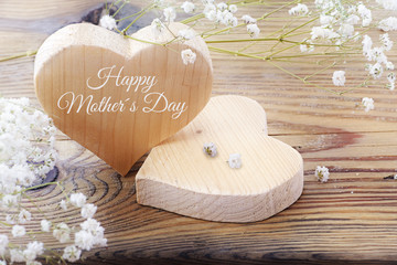 two hearts on old wood, message happy mothers day