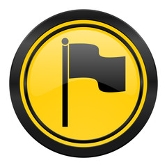 flag icon, yellow logo,