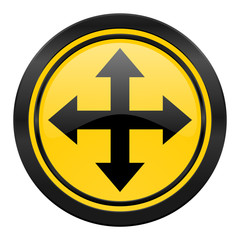 arrow icon, yellow logo,
