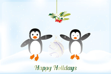 Cute holiday card with penguins