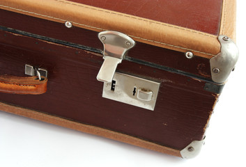 Vintage suitcase on white background