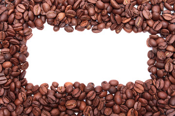 frame. Coffee beans on  white background.