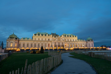 Fototapeta na wymiar Palace Belvedere with Christmas Market in Vienna, Austria