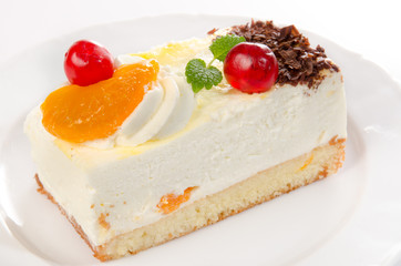 Fruit cake on white plate