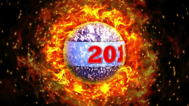 2015 New Year on Fiery Disco Ball Background