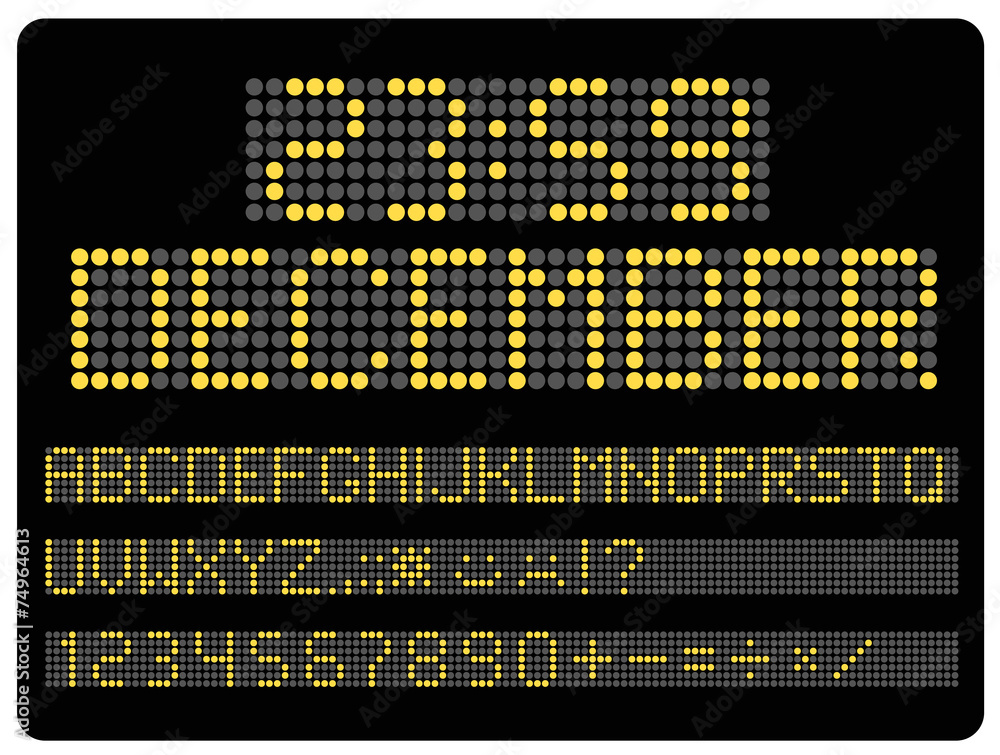 Poster Information led timeboard. Digits and letters set