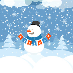 Christmas greeting card with white christmas bauble and snowflak