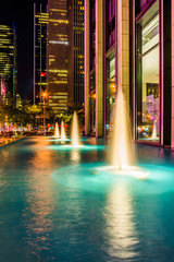 Fountains at night, in Rockefeller Center, Midtown Manhattan, Ne