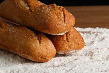 Bread on black background