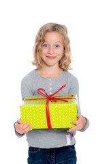 grining girl with present