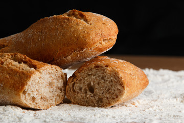 Bread on black background