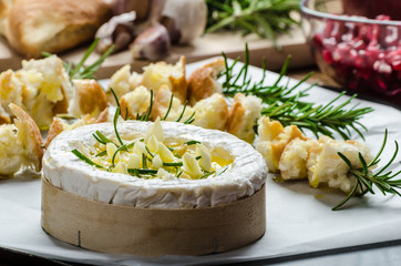 Prepareing for Baked Camembert with Garlic & Rosemary