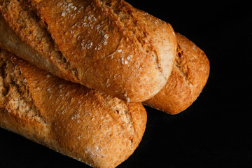 Bread on black background