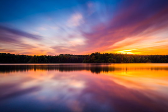 Long exposure at sunset at Long Arm Reservoir, Pennsylvania.
