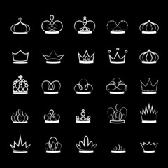 Crown Icons Set - Isolated On Black Background