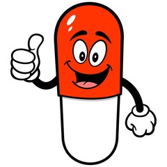 Pill Mascot with Thumbs Up