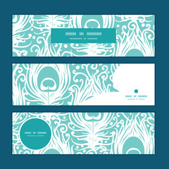 Vector soft peacock feathers horizontal banners set pattern