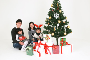 크리스마스 트리 옆의 사람들