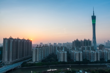 guangzhou tower in sunset