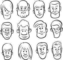 whiteboard drawing - men faces cartoon heads