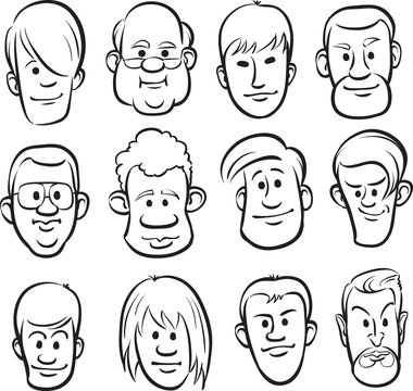 whiteboard drawing - men faces cartoon heads