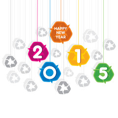 colorful new year 2015 greeting design with recycle symbol