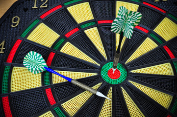 darts arrows in the target center, Darts game