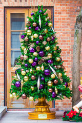 Christmas decoration on brick background