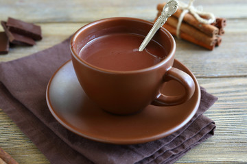 Delicious chocolate in brown cup