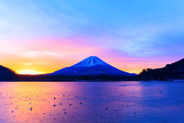 Mount Fuji and Lake Shojiko at early morning