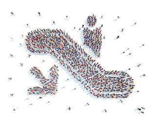 People in the form of an escalator.