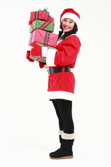 산타 복장을 한 소녀와 선물