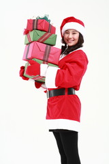 산타 복장을 한 소녀와 선물