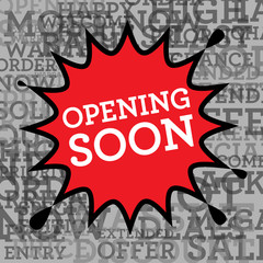 Comic book explosion with text Opening Soon, vector