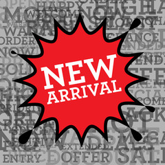 Comic book explosion with text New Arrival, vector