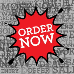 Comic book explosion with text Order Now, vector