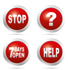 Stop, help, question and seven days open symbols. Vector