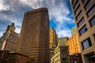 Fototapeta na wymiar Skyscrapers in the Financial District, Lower Manhattan, New York