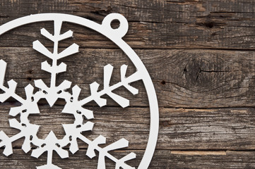 christmas balls on wood with copy space