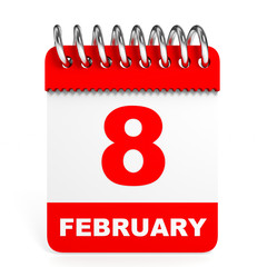 Calendar on white background. 8 February.