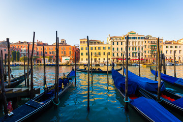 Fototapeta na wymiar Venice, Gondolas and buildings in the Grand Canal