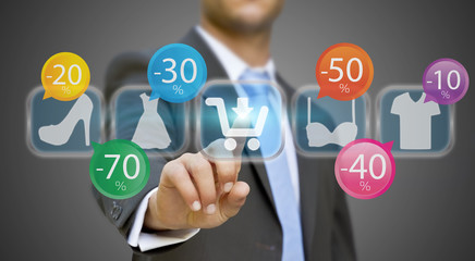 Businessman using digital interface to shop online