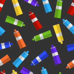 seamless pattern of colored tubes of paint flat