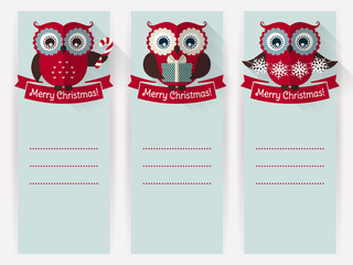 Christmas banners with owls and space for text. Vector set.