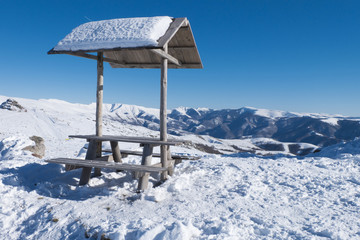 Fototapeta premium rest place on mountain landscape winter