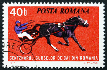 Postage stamp Romania 1974 Harness Racing
